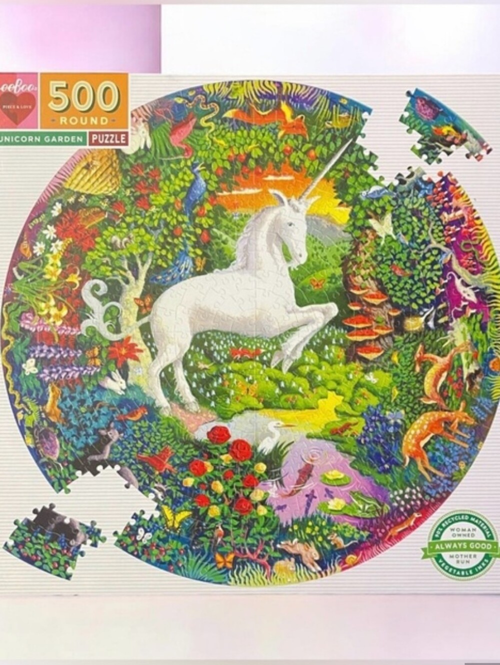 🧩 Eeboo Unicorn Garden 500-Piece Round Puzzle
